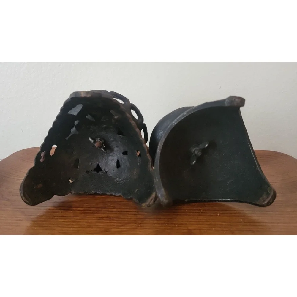 Lot of 2 Vintage Black Cast Iron Candle Holder Mid Century Japan Atomic Tripod